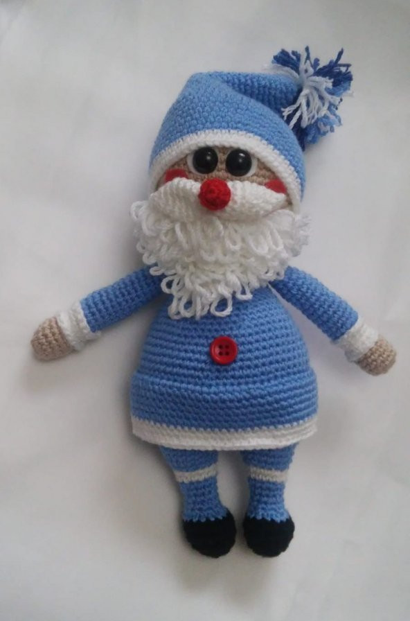 Mavi Noel Baba Amigurumi Organik Oyuncak - 1