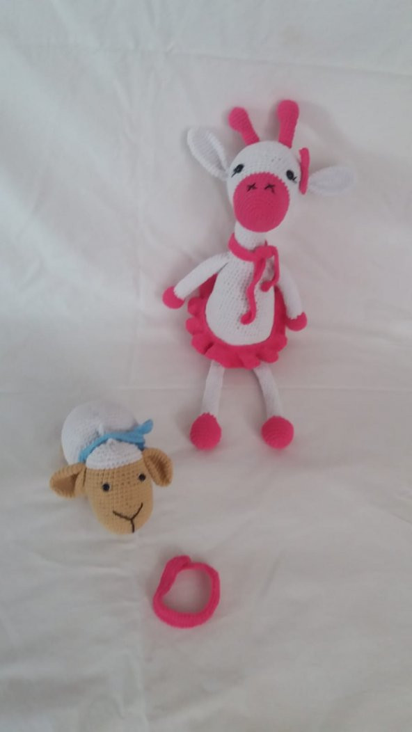 Süslü Zürafa ve Kuzu Takım Amigurumi Organik Oyuncak - 1