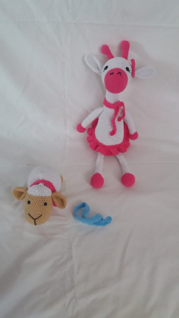 Süslü Zürafa ve Kuzu Takım Amigurumi Organik Oyuncak - 2