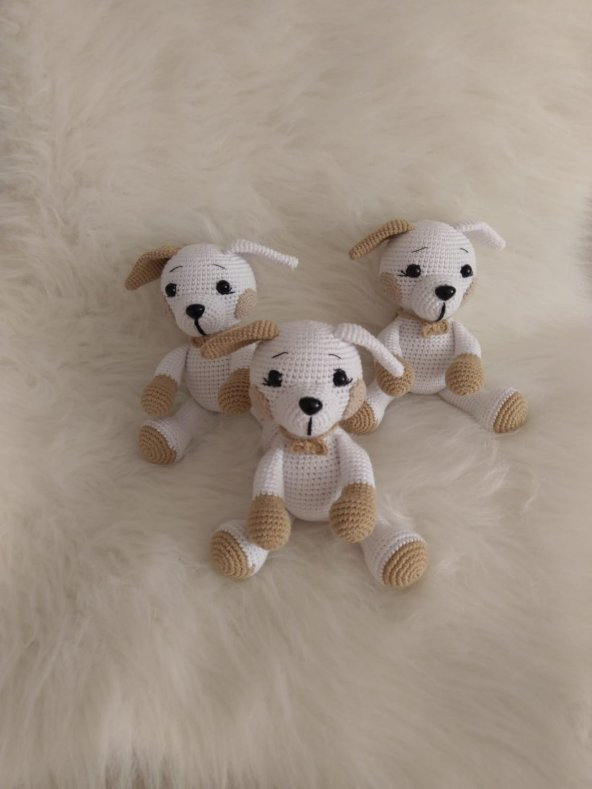 Oturan Sevimli Köpek Amigurumi Organik Oyuncak - 4