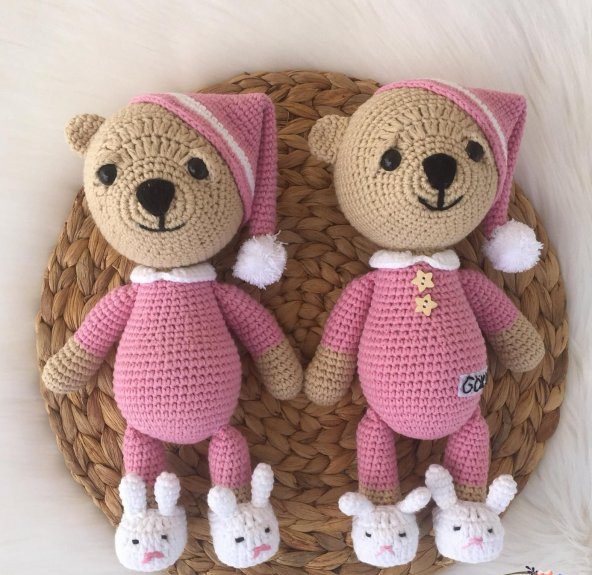 Uykucu Ayıcık Amigurumi Organik Oyuncak