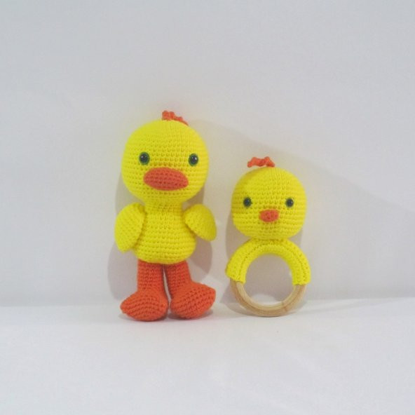 Sevimli Ördek Uyku Arkadaşı ve Çıngırak Amigurumi Organik Oyuncak - 1