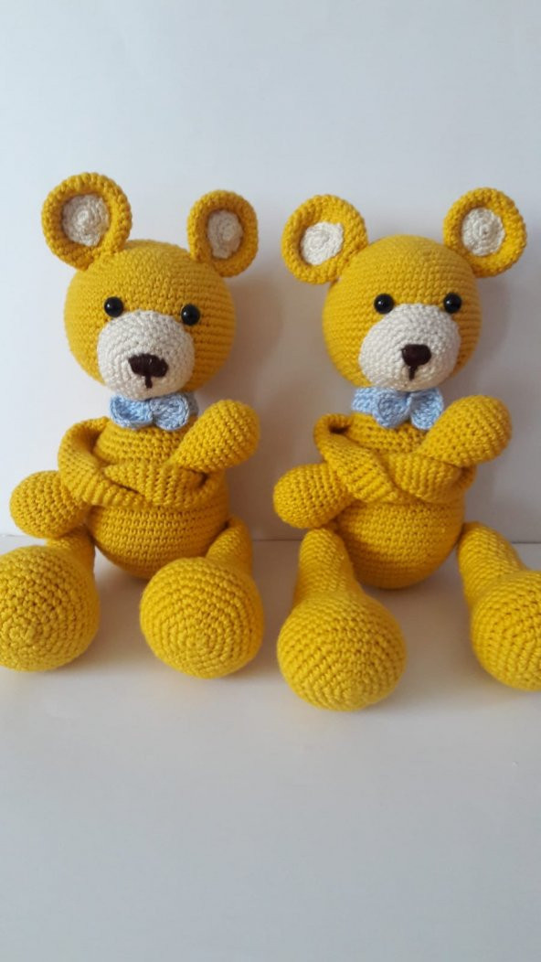 Sarı Ayıcık Perde Tutucu Amigurumi Organik Oyuncak - 1