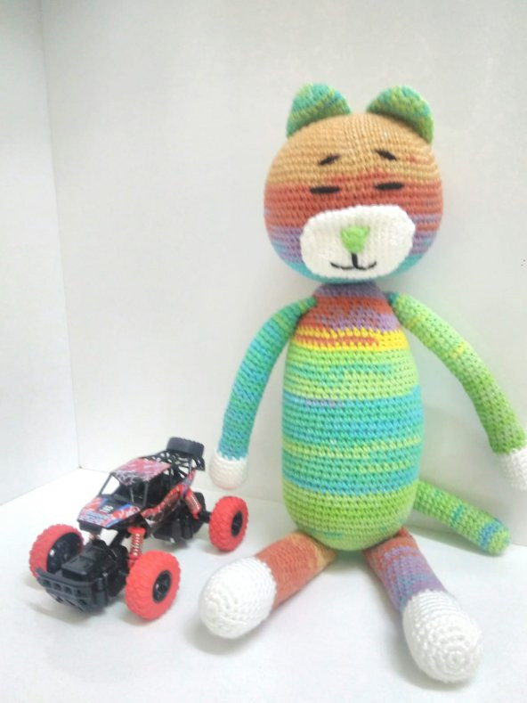 Sevimli Renkli Kedicik Amigurumi Organik Oyuncak - 1