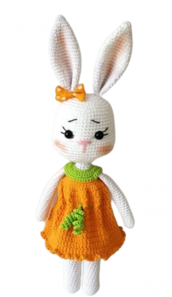 Havuç Elbiseli Keyifli Tavşan Amigurumi Organik Oyuncak - 1
