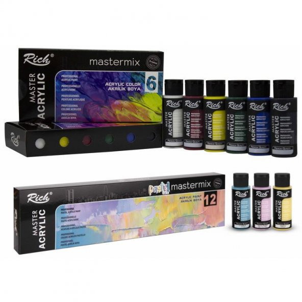 Rich Mastermix Akrilik Boya 6 Canlı + 12 Pastel Renk 18x60 cc.