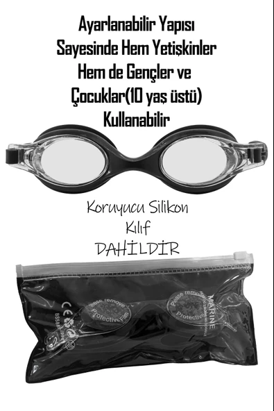 4lü Set Yüzücü Gözlüğü Kumaş Bone Kulak Ve Burun Tıkaçlı Set Yüzme Havuz Deniz Gözlüğü Siyah - 4