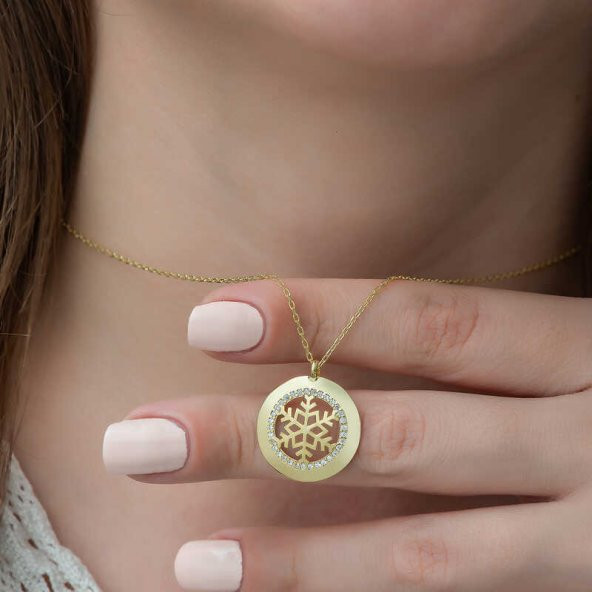 925 Ayar Gümüş Gold Kar Tanesi Kadın Gümüş Kolye - 2