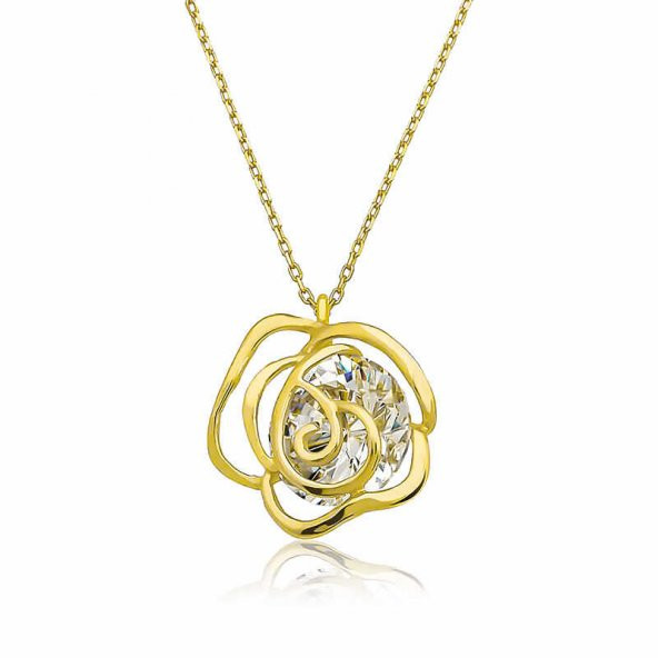 925 Ayar Gümüş Gold Gül Kadın Gümüş Kolye - 2