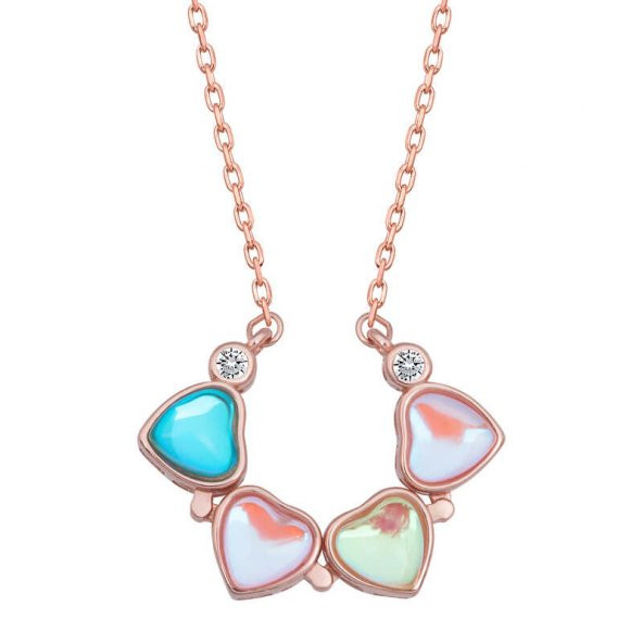 925 Ayar Gümüş Rose Renkli Açılabilen Yonca Kadın Gümüş Kolye - 2