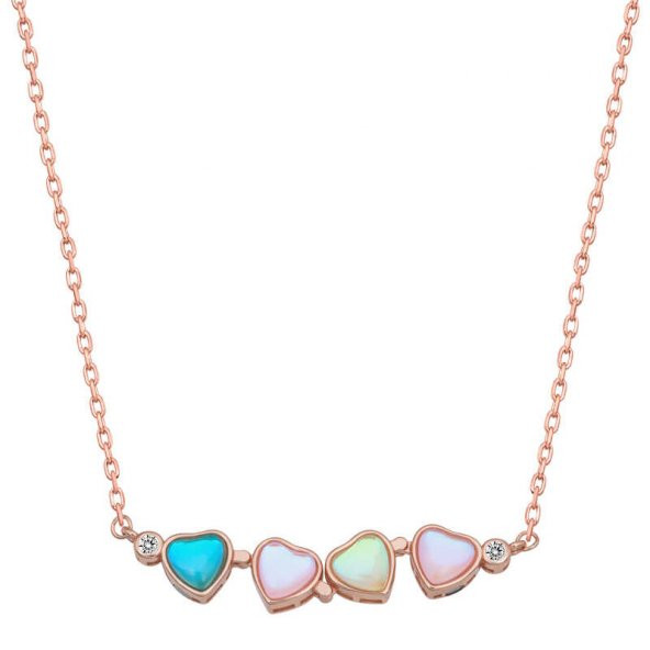 925 Ayar Gümüş Rose Renkli Açılabilen Yonca Kadın Gümüş Kolye - 3