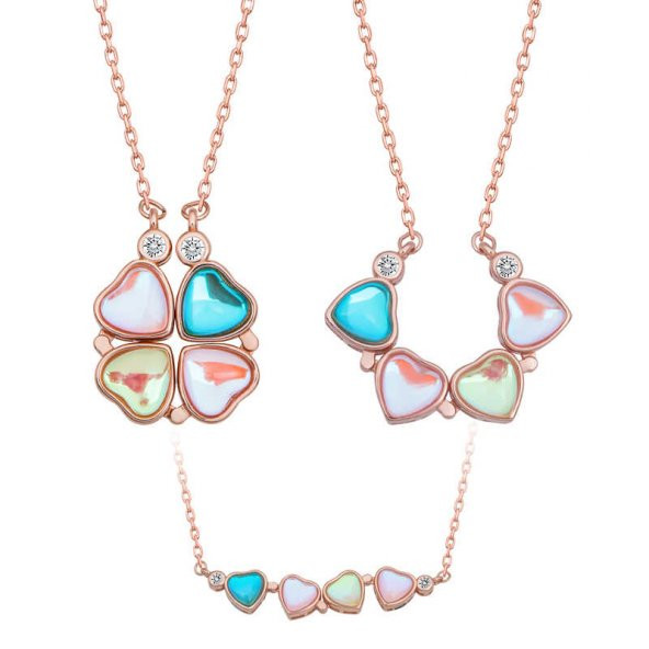 925 Ayar Gümüş Rose Renkli Açılabilen Yonca Kadın Gümüş Kolye - 4