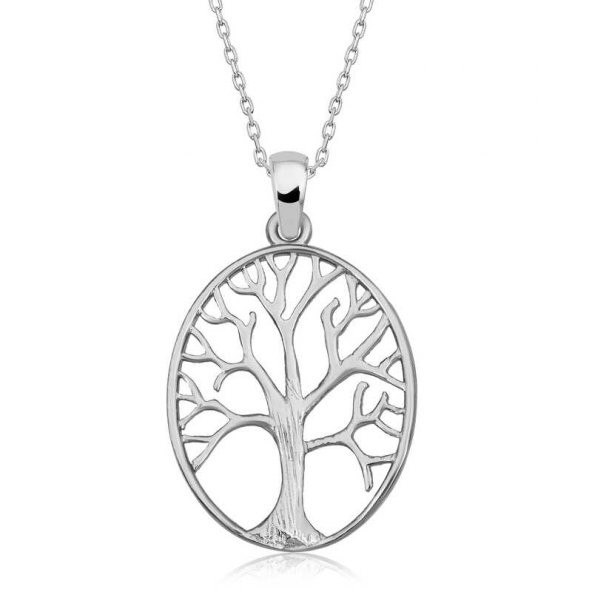 925 Ayar Gümüş Renkli Taşlı Hayat Ağacı Kadın Gümüş Kolye