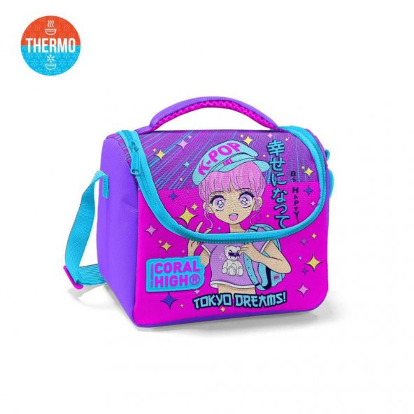 Coral High Kids Mor Pembe Mavi Simli K-Pop Desenli Thermo Beslenme Çantası 11849