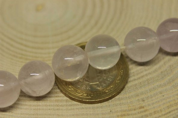 Pembe Kuvars Taşı Açık Renkli YARIM Dizi 12mm (18cm uzunluğundadır) - Resim 2