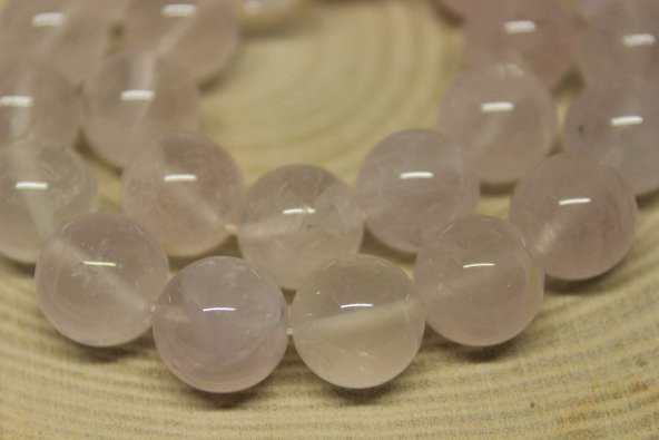 Pembe Kuvars Taşı Açık Renkli YARIM Dizi 12mm (18cm uzunluğundadır) - Resim 3