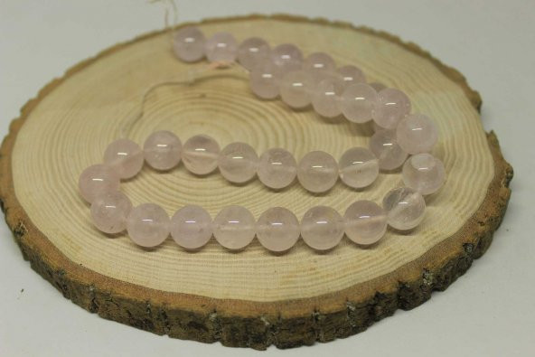 Pembe Kuvars Taşı Açık Renkli YARIM Dizi 12mm (18cm uzunluğundadır) - Resim 4