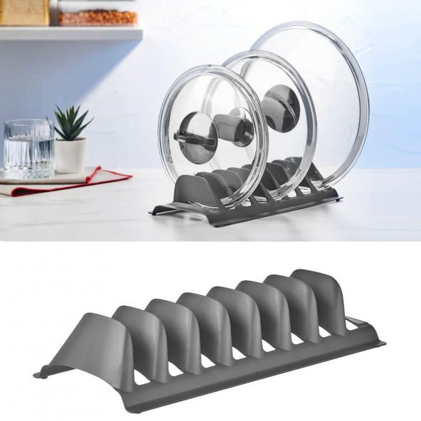 Tencere,Kapak,Tabak,Tava Düzenleyici Raf Stant Organizer 7 Bölmeli Plastik Tabaklık - 3