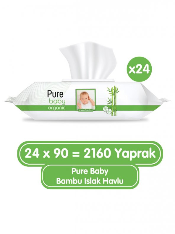 Pure Baby Organik Bambu Özlü Islak Havlu 24x90 (2160 Yaprak)