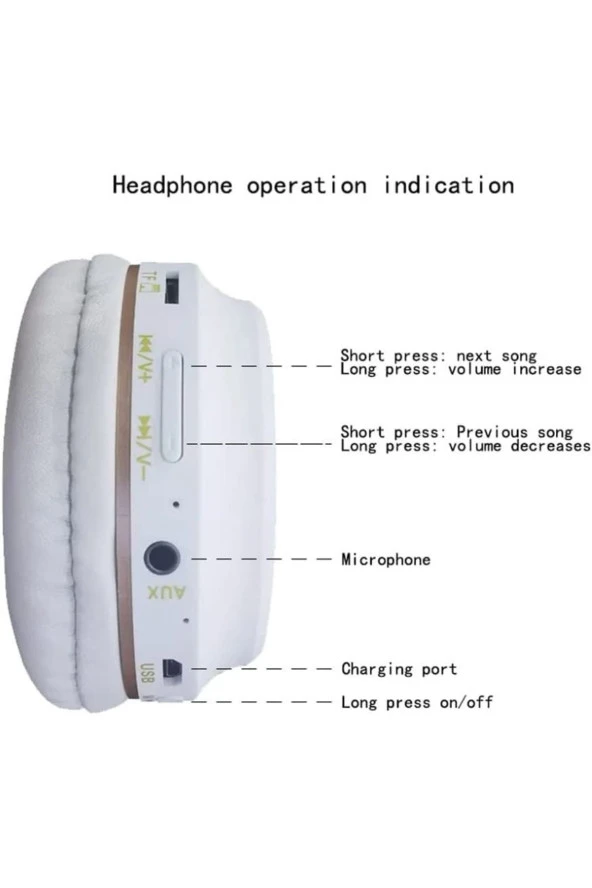 Kablosuz Kulaklık Renkli Aux Kablo Tf Kart Desteği Konforlu Kaliteli Müzik Colorful Light - 4