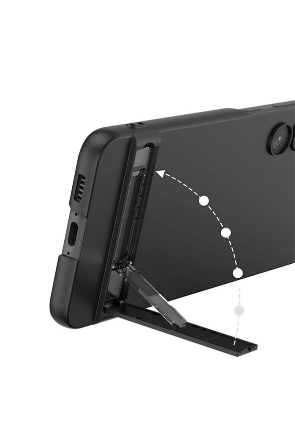 Galaxy S23 Plus Ile Uyumlı Kılıf Z- Ays Kamera Korumalı Dikey Standlı Siyah Mat Görünümlü Kapak - Resim 2