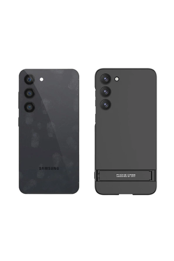 Galaxy S23 Plus Ile Uyumlı Kılıf Z- Ays Kamera Korumalı Dikey Standlı Siyah Mat Görünümlü Kapak - Resim 3