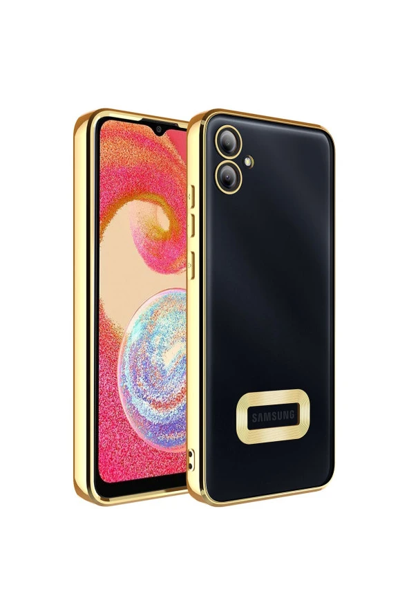 Galaxy A04E ile Uyumlu Kılıf Kamera Korumalı Logo Gösteren Colored Z-omega Gold