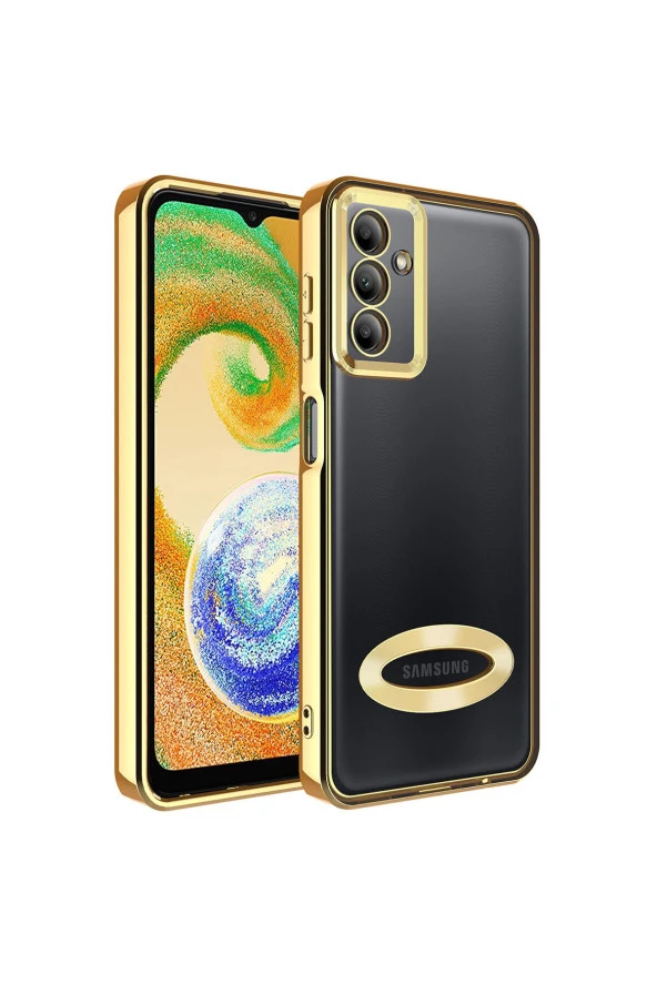 Galaxy A14 ile Uyumlu Kılıf Kamera Korumalı Logo Gösteren Colored Z-omega Gold