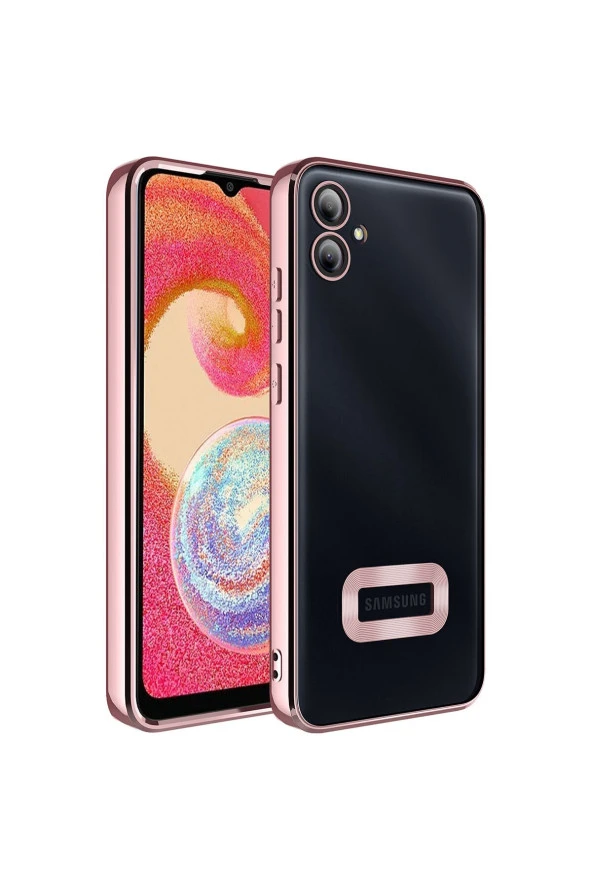 Galaxy A04E ile Uyumlu Kılıf Kamera Korumalı Logo Gösteren Colored Z-omega Rose gold ürün görseli 1