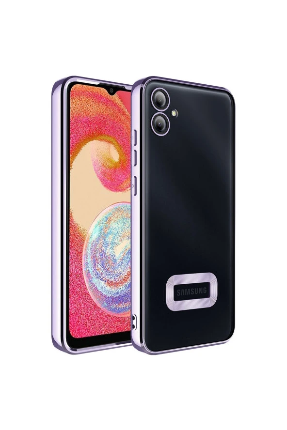 Galaxy A04E ile Uyumlu Kılıf Kamera Korumalı Logo Gösteren Colored Z-omega Lila