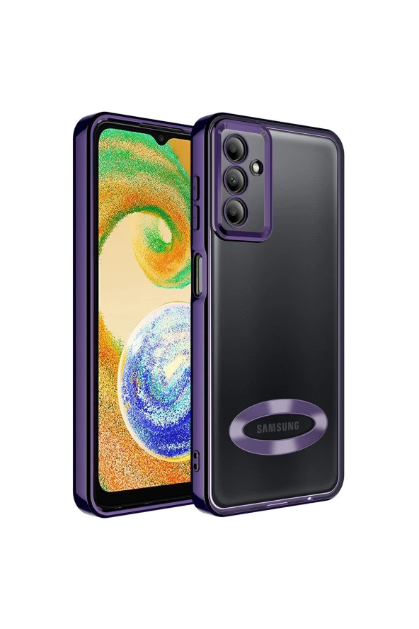 Galaxy A24 ile Uyumlu Kılıf Kamera Korumalı Logo Gösteren Colored Z-omega Derin Mor