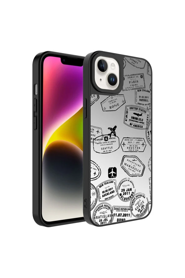 Apple Iphone 14 Ile Uyumlu Aynalı Seyahat Desenli Kamera Korumalı Parlak Z- Mirror Kapak ürün görseli