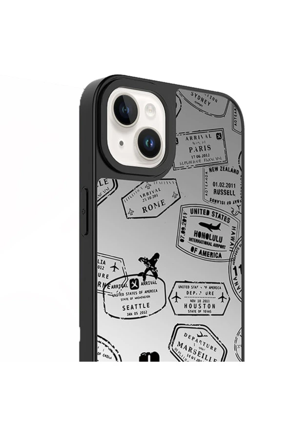 Apple Iphone 13 Ile Uyumlu Aynalı Seyahat Desenli Kamera Korumalı Parlak Z- Mirror Kapak - Resim 2