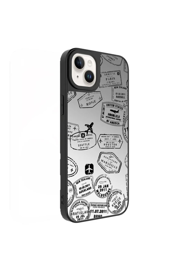 Apple Iphone 13 Ile Uyumlu Aynalı Seyahat Desenli Kamera Korumalı Parlak Z- Mirror Kapak - Resim 4
