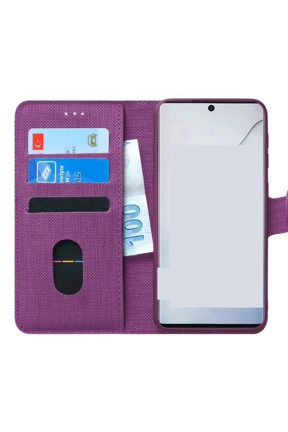 Samsung Galaxy A34 Ile Uyumlu Kılıf Stand Olan Kartvizitli Ve Para Gözlü Kumaş Desen Cüzdan Kılıf