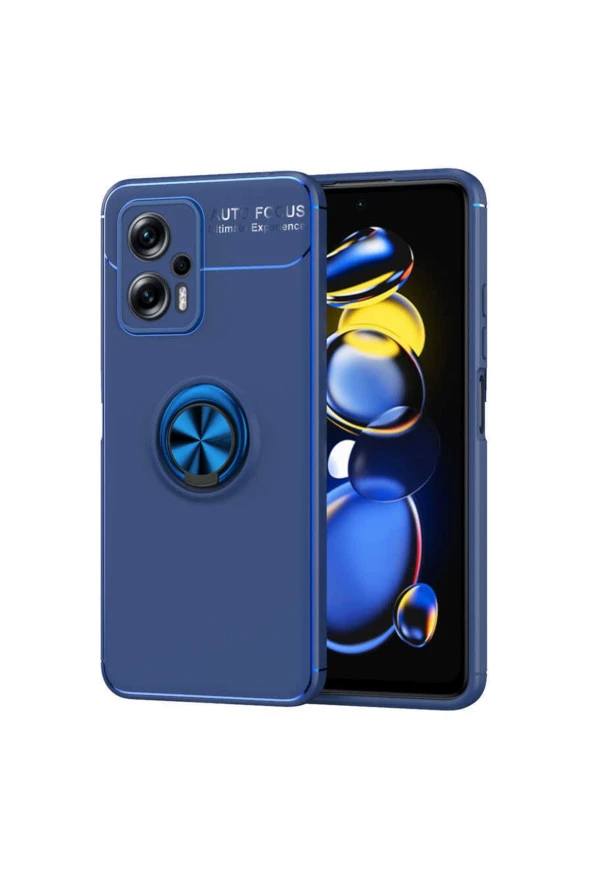 Xiaomi Redmi Note 12 5g Ile Uyumlu Kılıf Ravel Yüzük Tutuculu Standlı Silikon Mavi ürün görseli