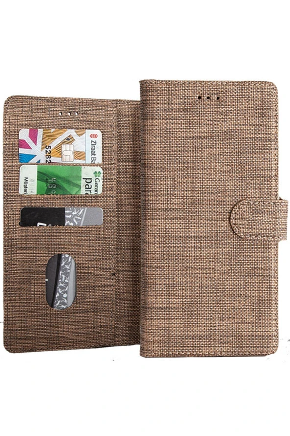 Samsung Galaxy A14 Ile Uyumlu Kılıf Stand Olan Kartvizitli Ve Para Gözlü Kumaş Desen Cüzdan Kılıf ürün görseli