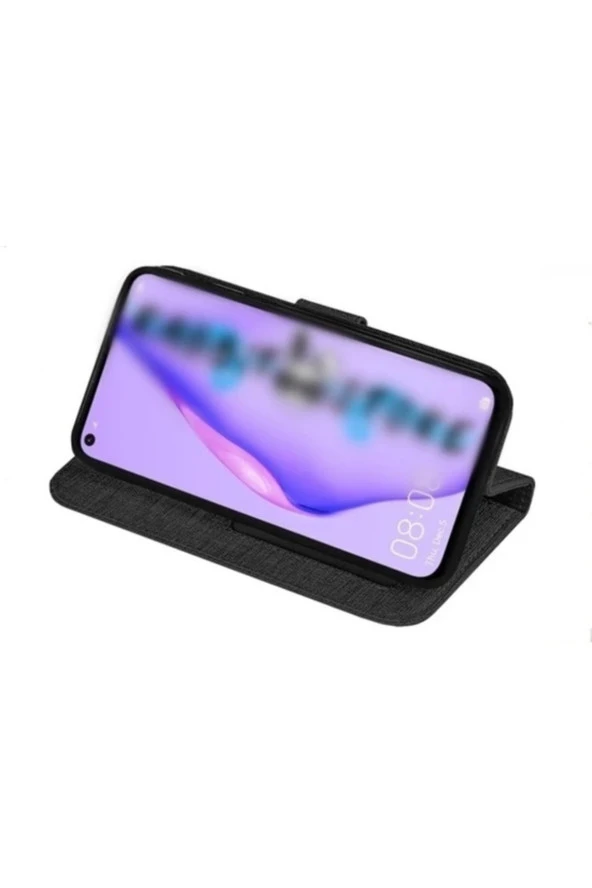 Samsung Galaxy A54 Ile Uyumlu Kılıf Stand Olan Kartvizitli Ve Para Gözlü Kumaş Desen Cüzdan Kılıf - Resim 2