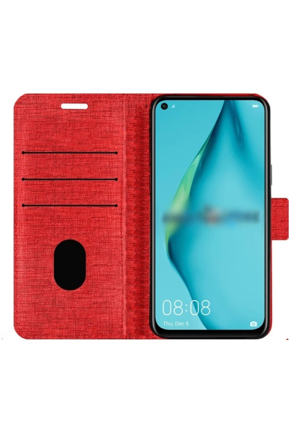 Samsung Galaxy A54 Ile Uyumlu Kılıf Stand Olan Kartvizitli Ve Para Gözlü Kumaş Desen Cüzdan Kılıf