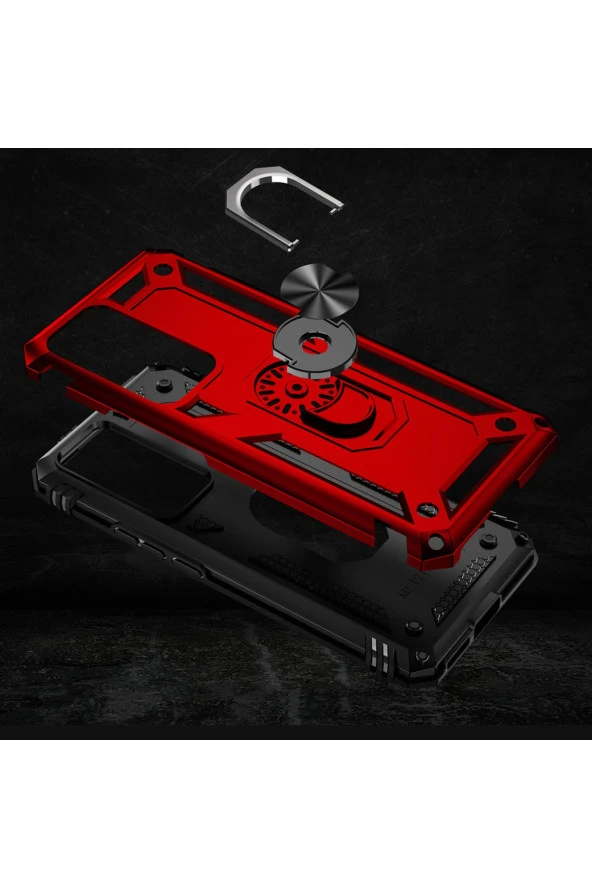 Xiaomi Mi 12T Pro ile uyumlu Kılıf Z-Vega Shockproof Standlı Yüzük Tutuculu Mega Case Kapak Mavi - Resim 3