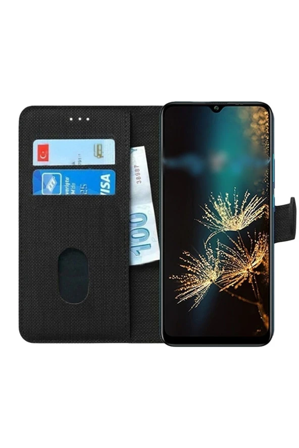 Samsung Galaxy A24 Ile Uyumlu Kılıf Stand Olan Kartvizitli Ve Para Gözlü Kumaş Desen Cüzdan Kılıf ürün görseli