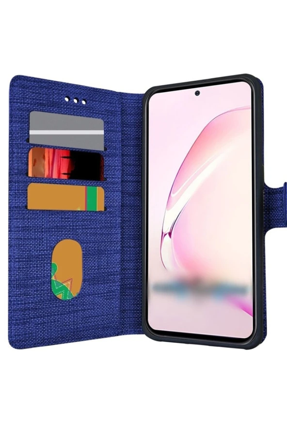 Samsung Galaxy A34 Ile Uyumlu Kılıf Stand Olan Kartvizitli Ve Para Gözlü Kumaş Desen Cüzdan Kılıf ürün görseli