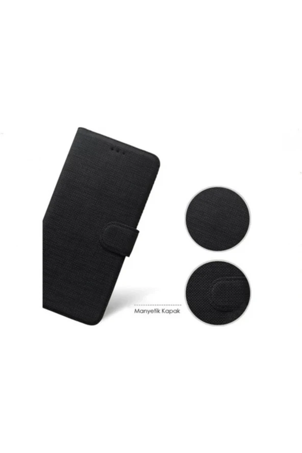 Samsung Galaxy A14 Ile Uyumlu Kılıf Stand Olan Kartvizitli Ve Para Gözlü Kumaş Desen Cüzdan Kılıf - Resim 4