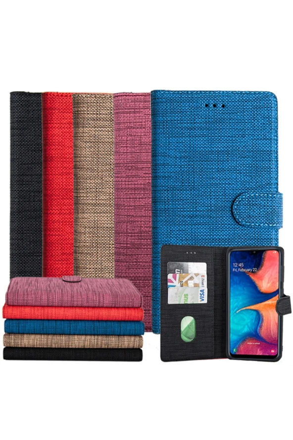 Samsung Galaxy A24 Ile Uyumlu Kılıf Stand Olan Kartvizitli Ve Para Gözlü Kumaş Desen Cüzdan Kılıf - Resim 3