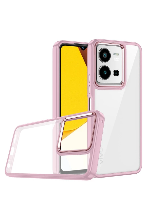 Vivo Y16 Ile Uyumlu Kılıf Kontrast Renk Tasarımlı Cynosure Kapak Rose Gold ürün görseli