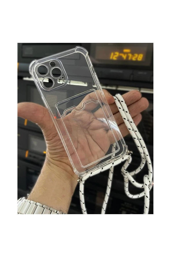 Iphone 13 Pro Max Ile Uyumlu Ipli Boyun Askılı Silikon Kılıf Şeffaf Kartlıklı Dulcet Epiphany Kılıf - Resim 2