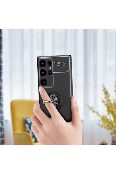 Galaxy S23 Plus Ile Uyumlu Kılıf Yüzük Tutuculu Mıktanıslı,standlı Novel Silikon Mavi - Resim 5