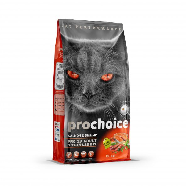 Prochoice Cat Pro 33 Somonlu ve Karidesli Kısırlaştırılmış Kedi Maması 15 Kg