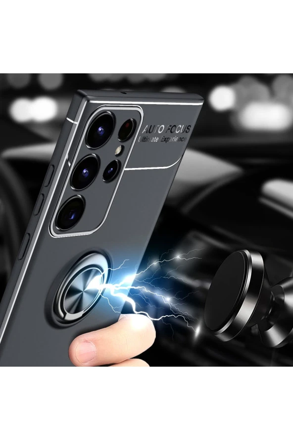 Galaxy S23 Plus Ile Uyumlu Kılıf Yüzük Tutuculu Mıktanıslı,standlı Novel Silikon Siyah-mavi - Resim 3