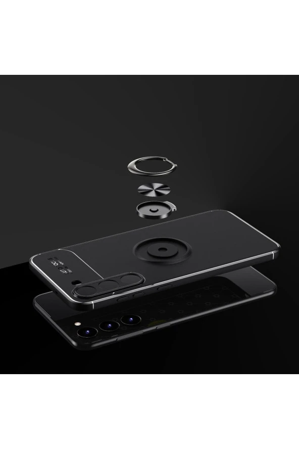 Galaxy S23 Ile Uyumlu Kılıf Yüzük Tutuculu Mıktanıslı,standlı Novel Silikon Siyah-mavi - Resim 3